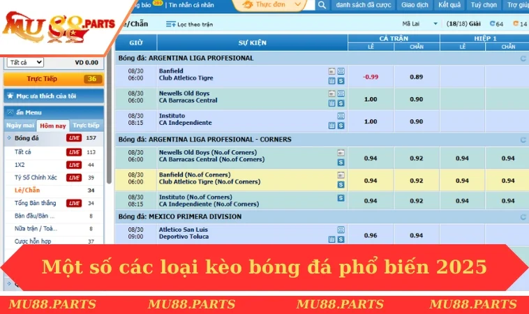Một số các loại kèo bóng đá phổ biến nhất 2025